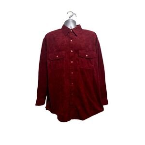 Knightsbridge Mens Burgundy Faux Suede Long Sleeve Button Down Shirt Size XL A10